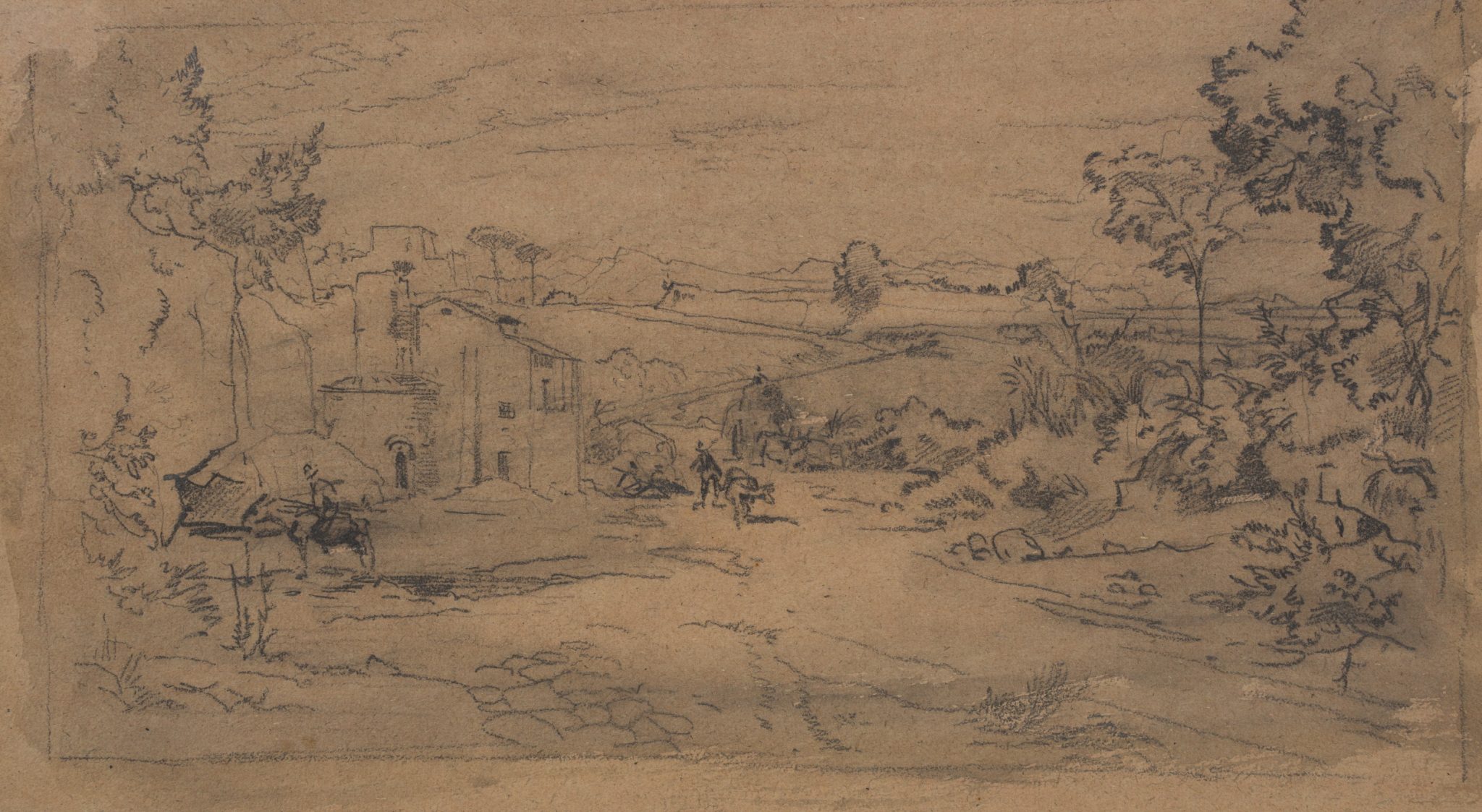 Mediterrane Landschaft mit Steinhütten