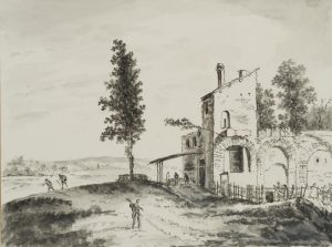 Wiesenlandschaft mit alter Landwarte