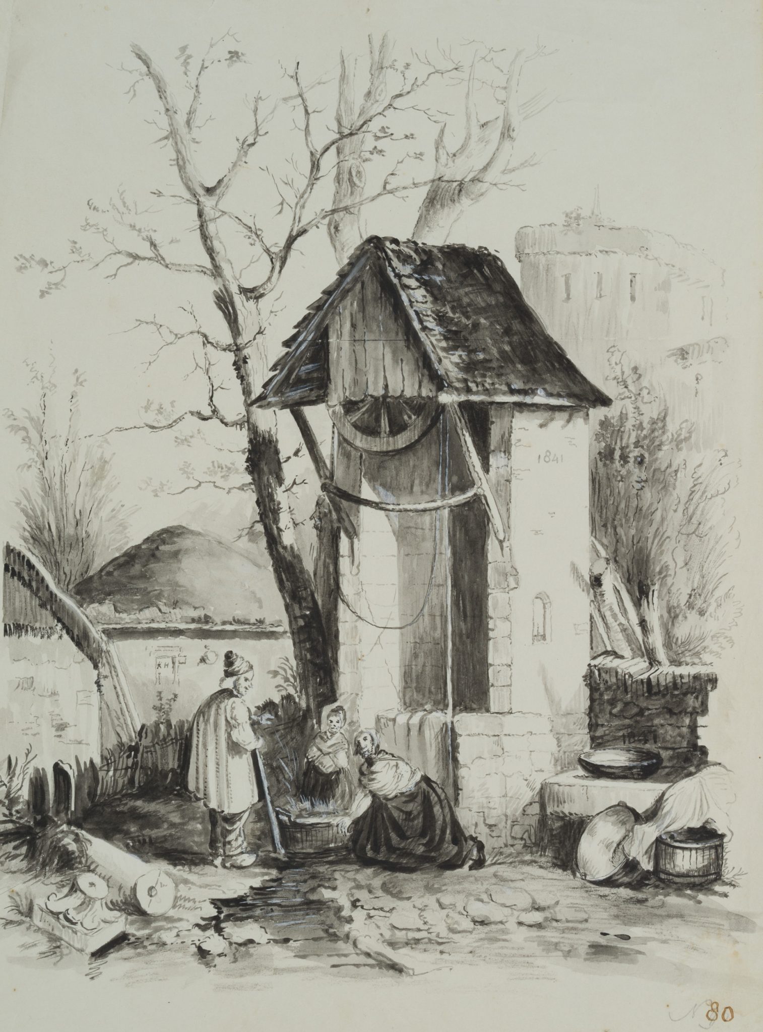 Dorfbewohner vor dem Brunnen
