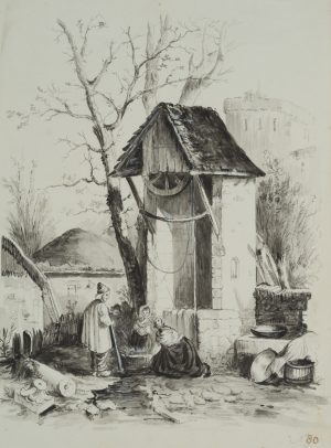 Dorfbewohner vor dem Brunnen