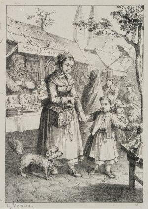 Mutter und Tochter beim Markttag
