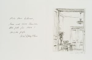 Karte mit Interieur und Widmung
