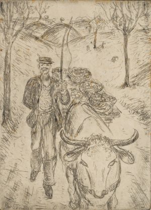 Händler mit beladenem Ochsen