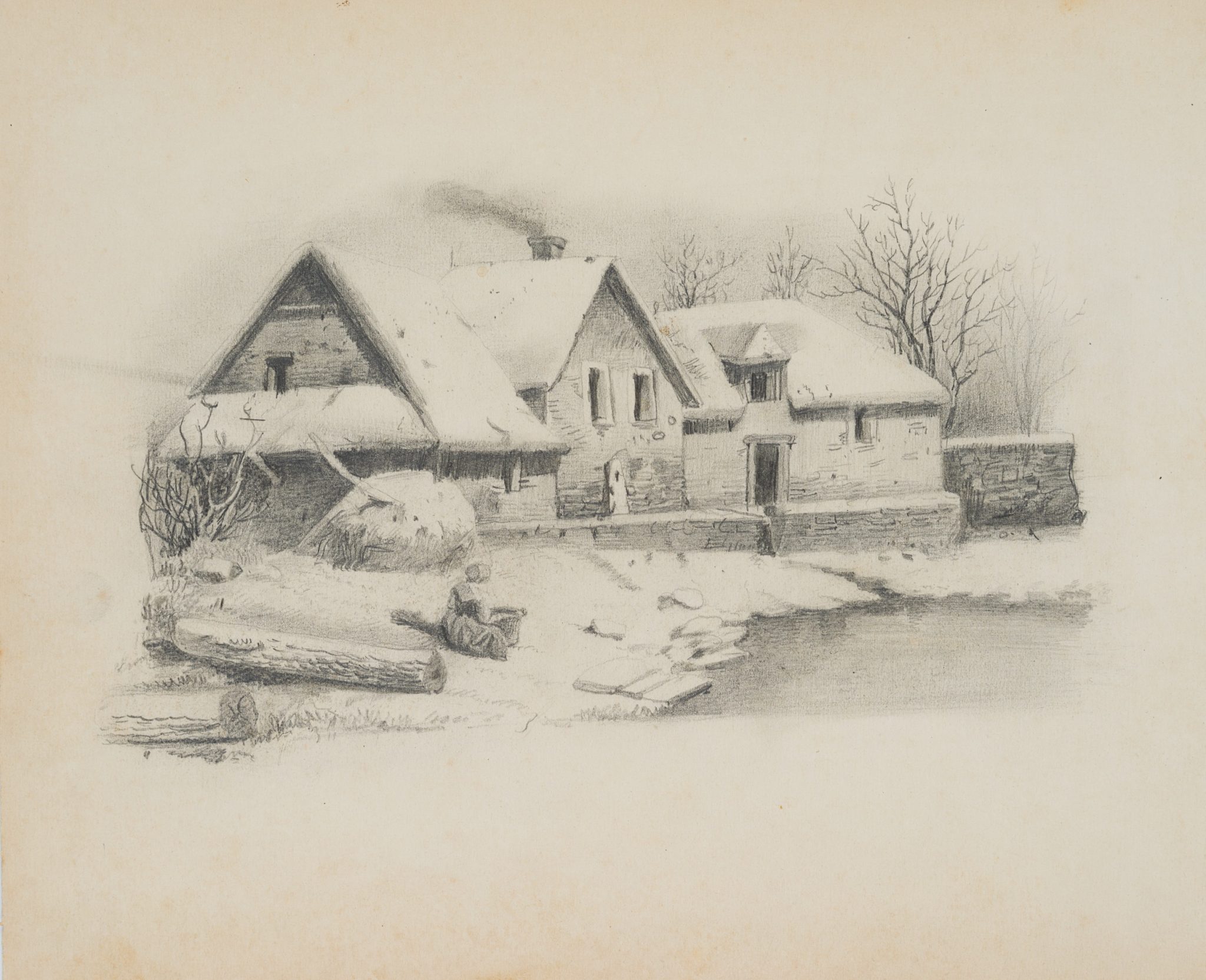 Winterliches Gehöft am Wasser