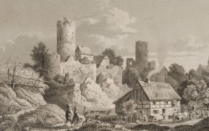 Blick auf Burgruine Kohren