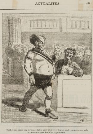 Karikatur. Abgeordneter als Ringkämpfer