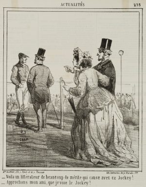 Karikatur. Dialoge Literat-Jockey u.Ehepaar