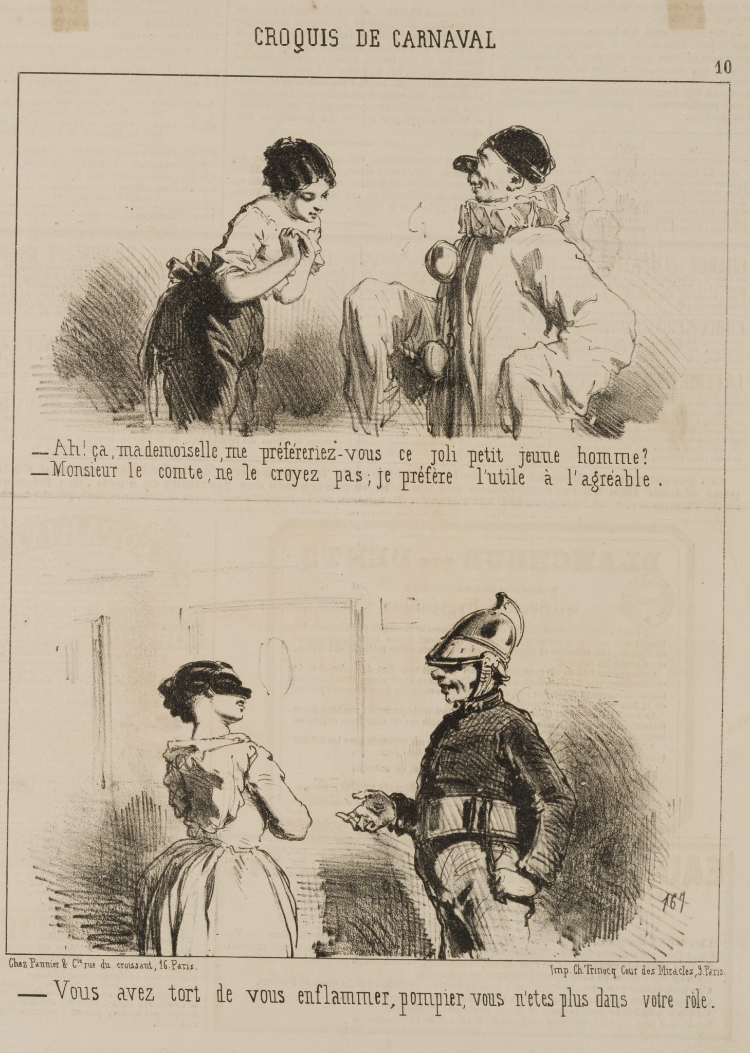 Karikatur. Pierrot und Mädchen