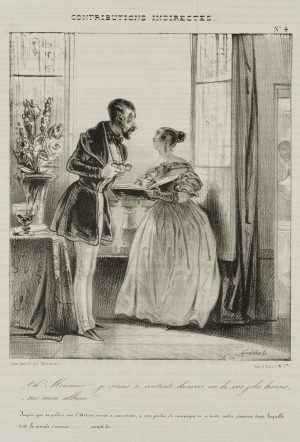 Karikatur. Künstler und Dame