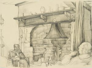 Pfeifenraucher am Kamin