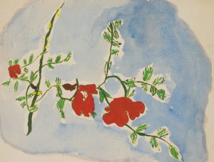 Zweig mit roten Blüten