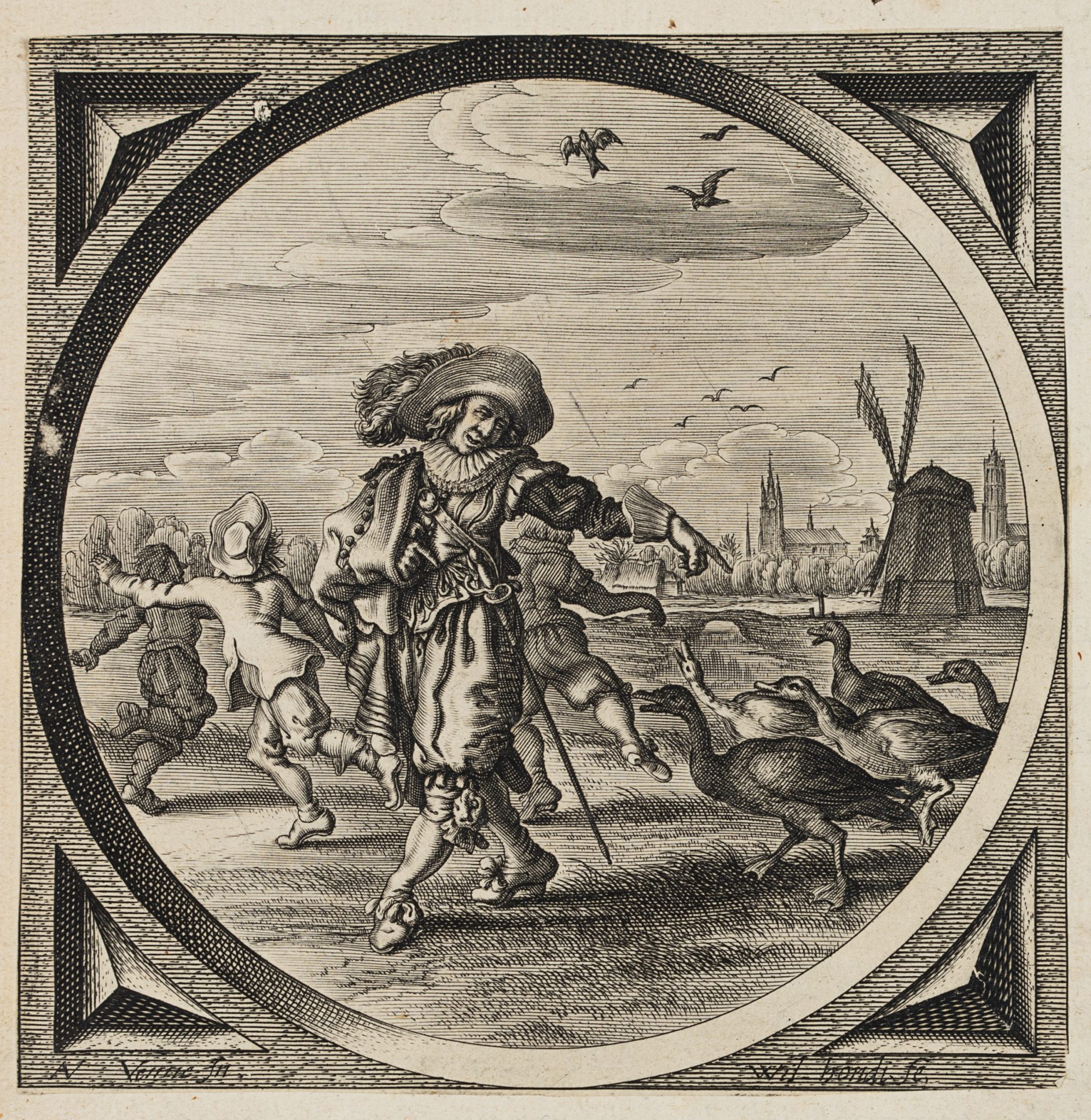 Mann mit Gänsen