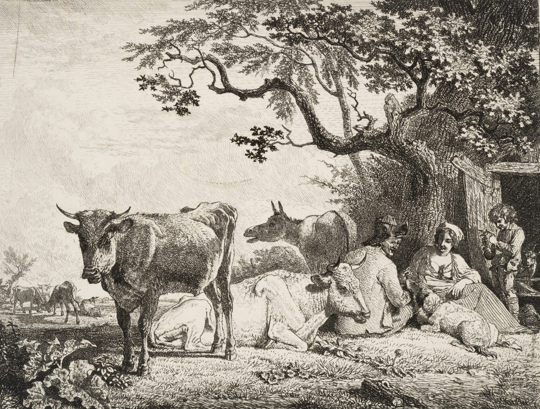 Bauernfamilie mit Vieh
