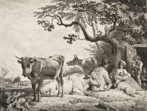 Bauernfamilie mit Vieh