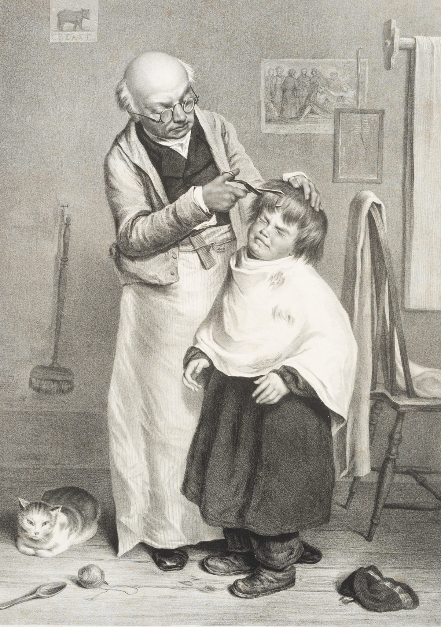 Friseur mit unwilligem Jungen