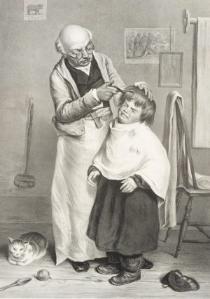Friseur mit unwilligem Jungen
