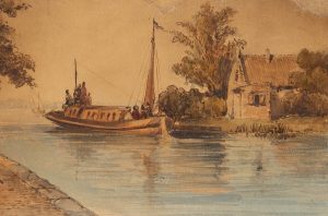 Hausboot in Flusslandschaft