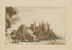 Blick vom Ufer auf Conway Castle
