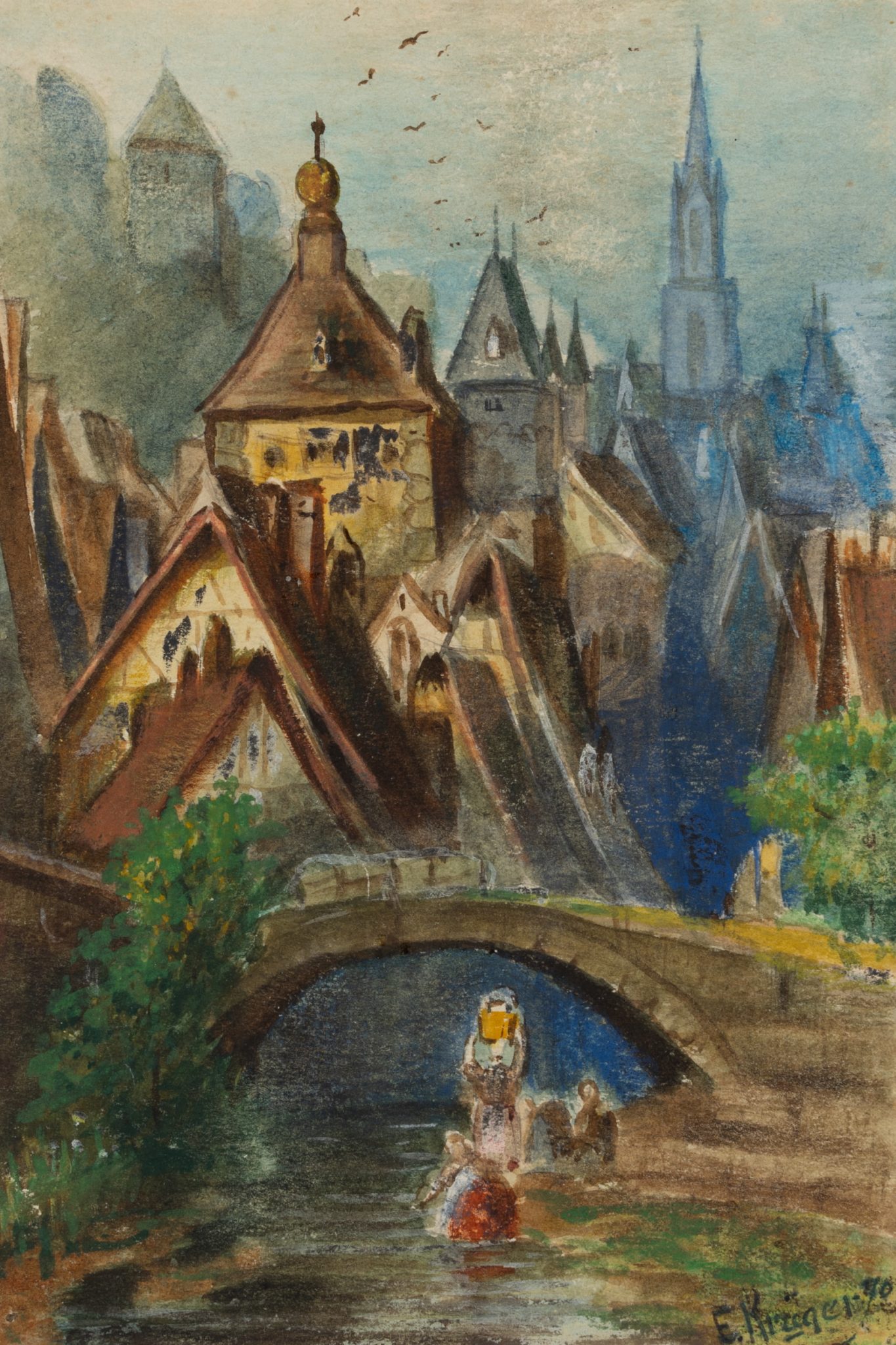 Mittelalterliche Stadt am Fluss