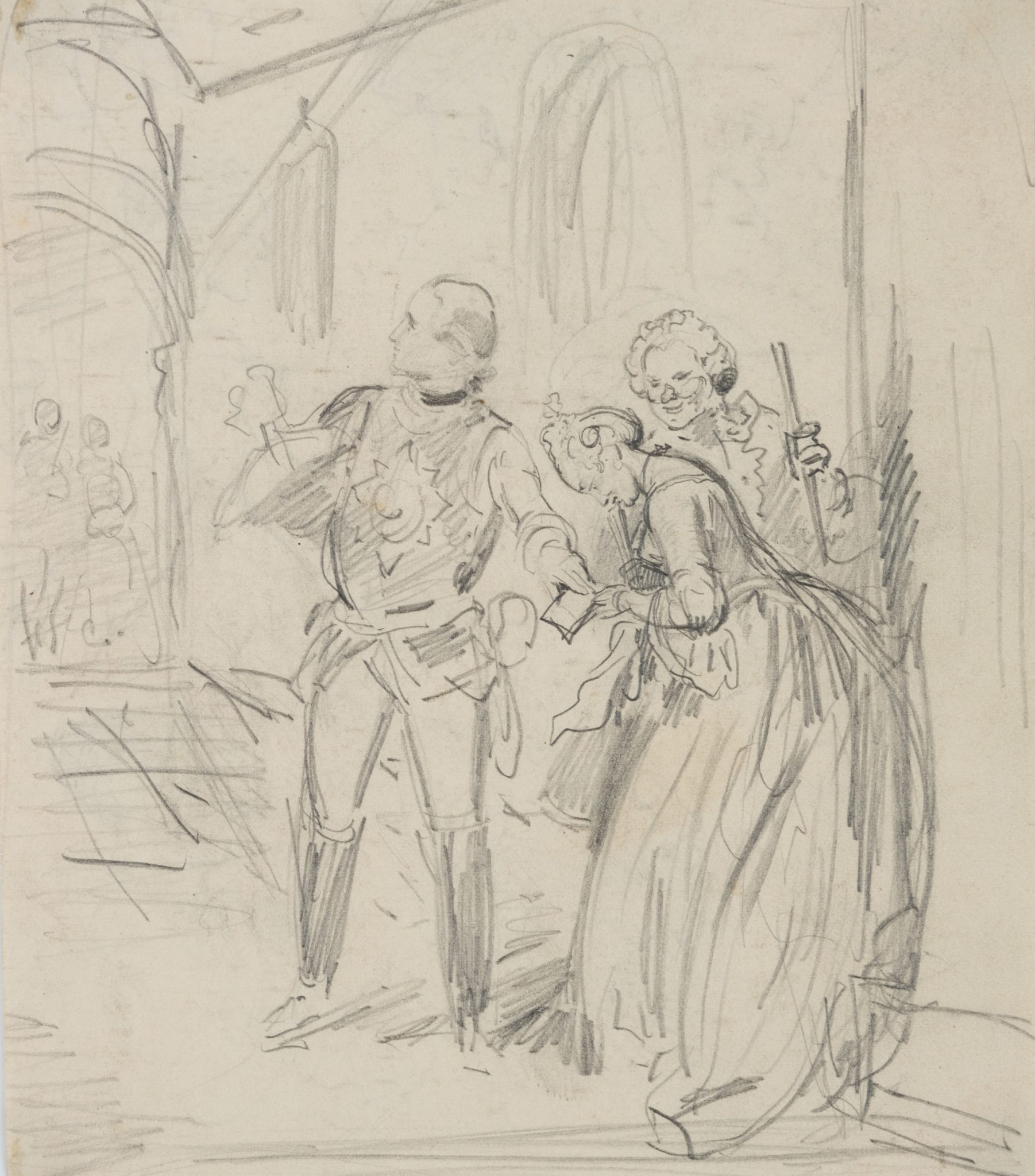 Skizze. Soldat mit Dame