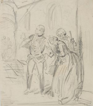 Skizze. Soldat mit Dame