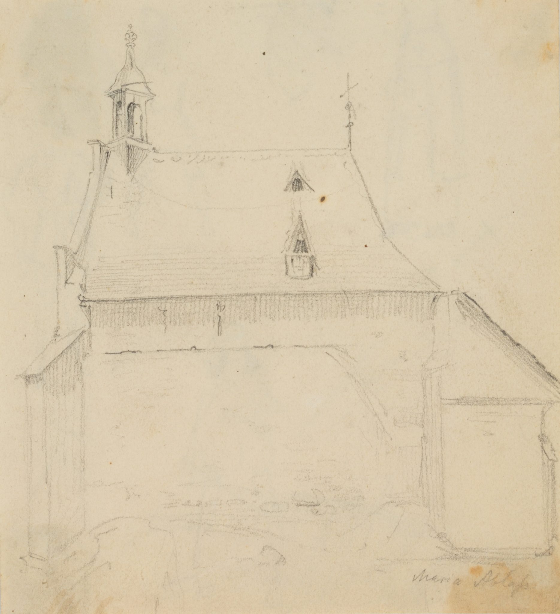 Skizze der Seitenansicht der St. Maria Ablass