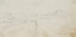 Strandlandschaft mit Dünen und Blick aufs Meer. Ostende