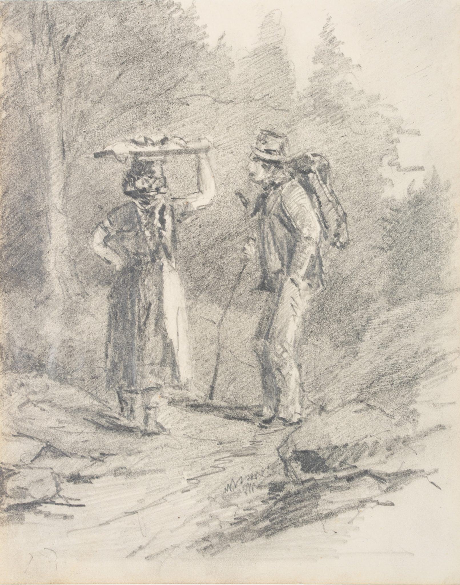 Begegnung im Wald mit Magd und Wanderer