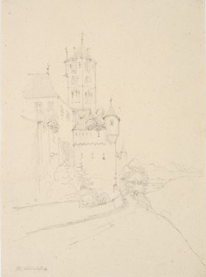 Weg um die Mauern einer Burg führend