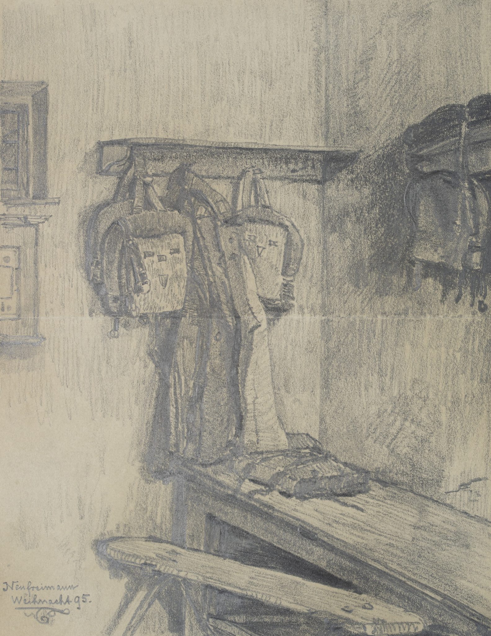Interieur mit Garderobe und Bank