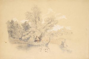 Landschaft mit Paar beim Sonntagsausflug