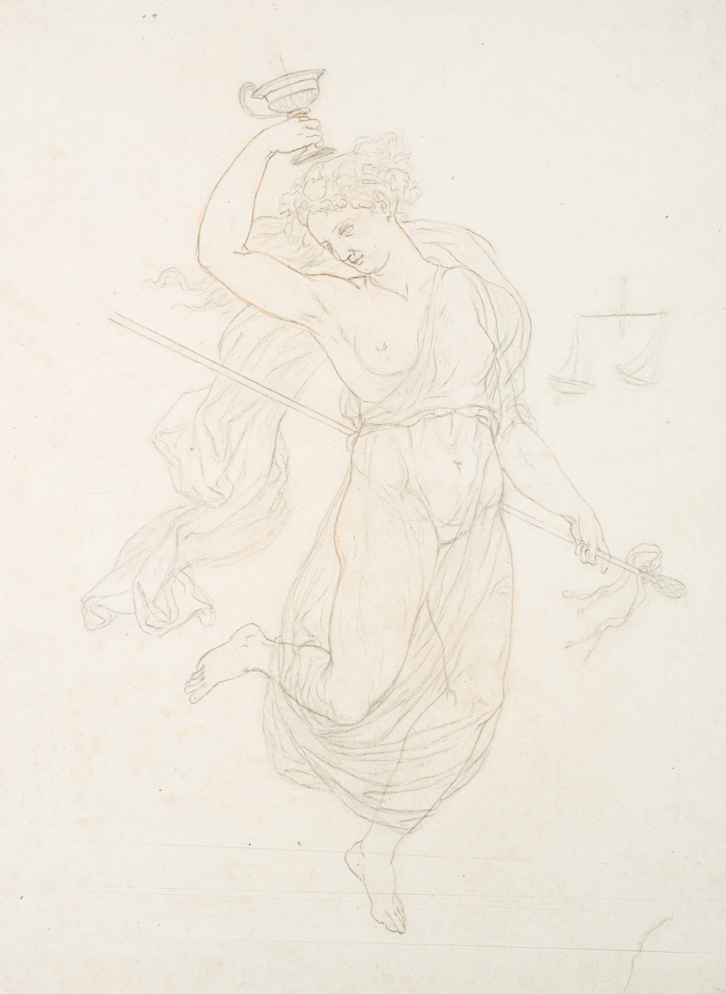 Symbolische Frauenfigur mit Kelch, Stab und Waage