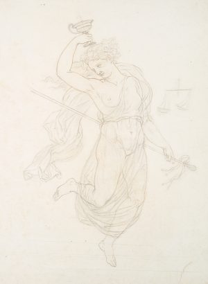 Symbolische Frauenfigur mit Kelch, Stab und Waage