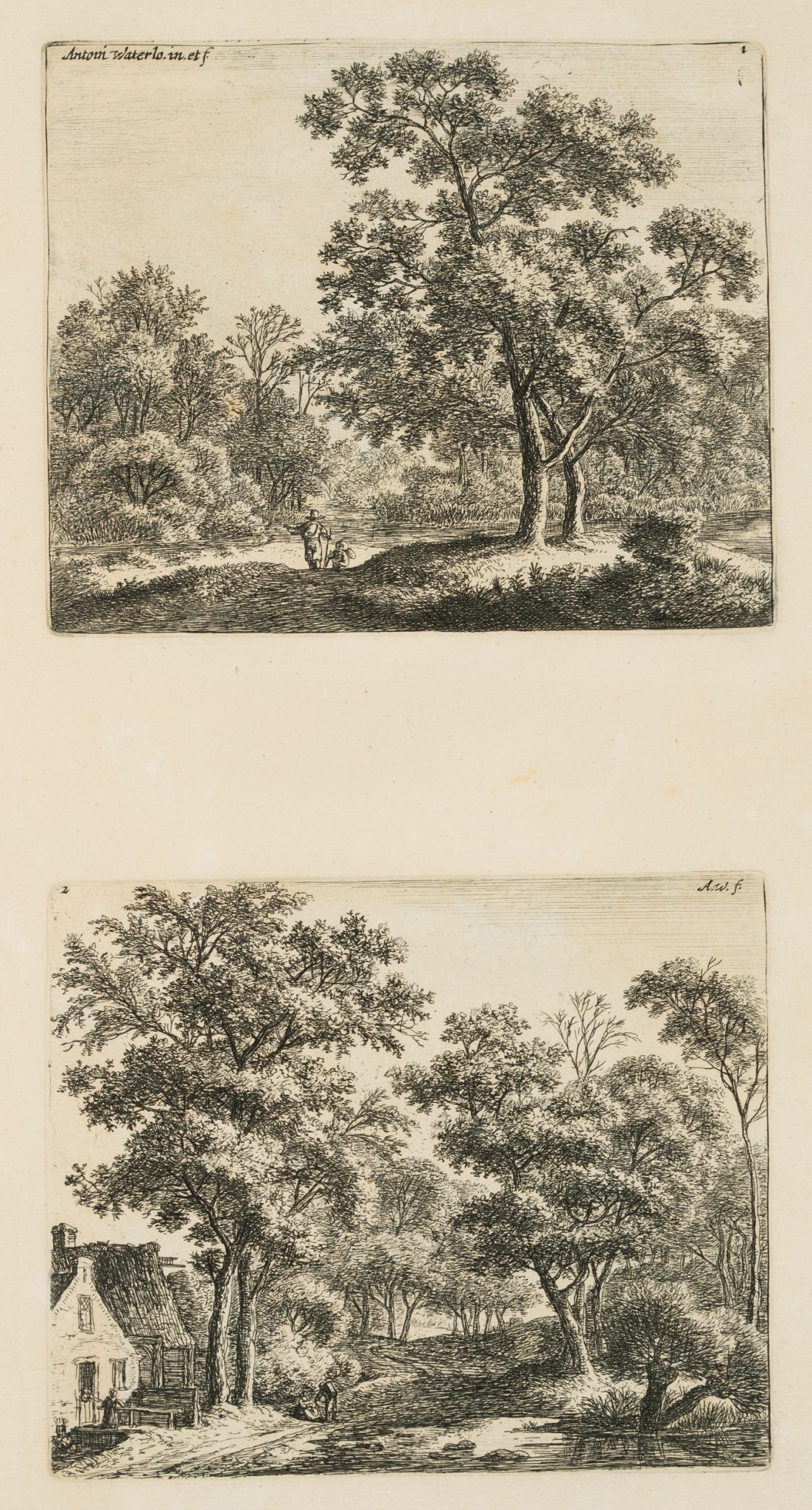 Zwei Waldlandschaften mit Reisenden