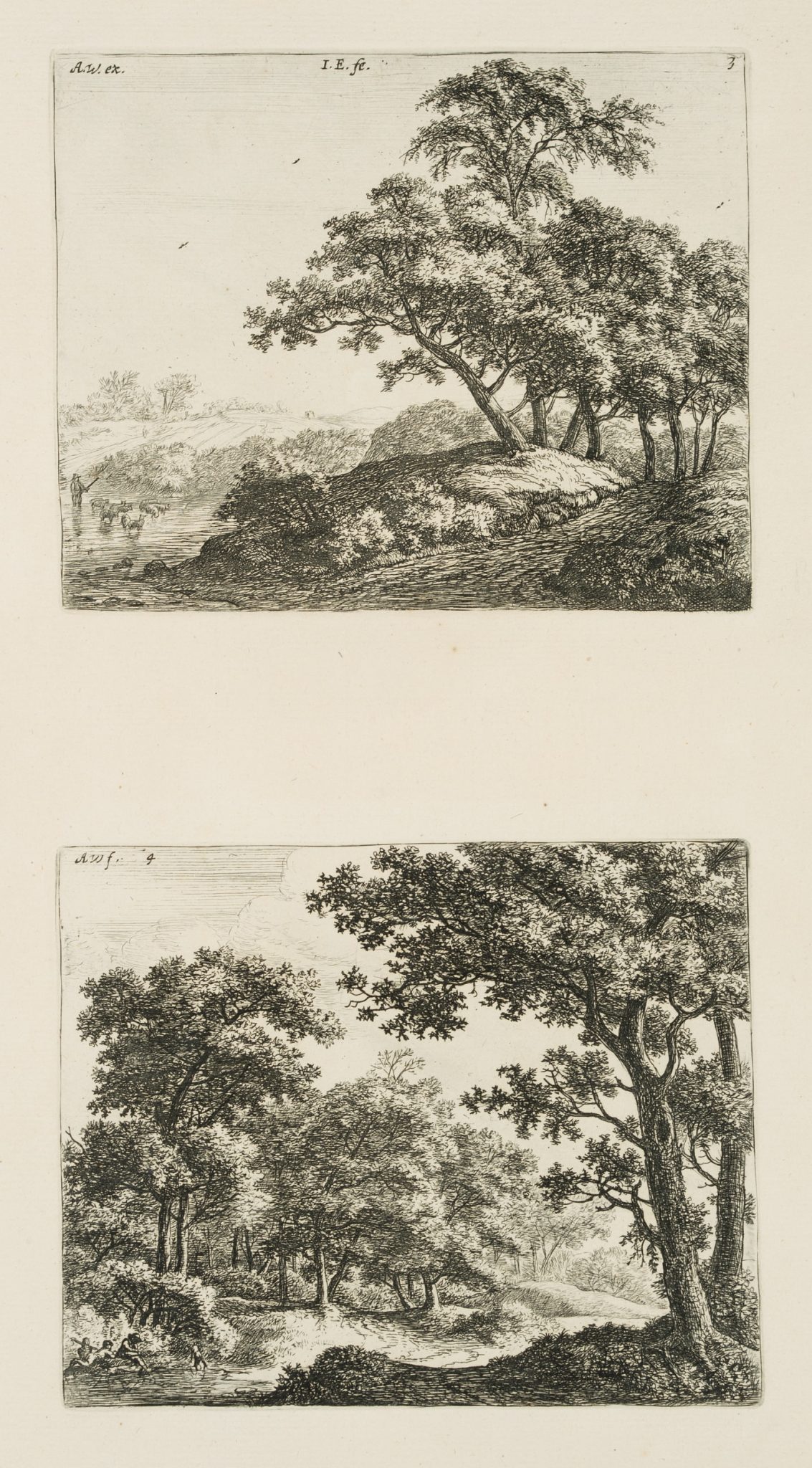 Zwei Waldlandschaften mit Flüssen
