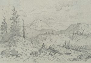 Landschaft mit Bergen, Wiesen und Wäldern