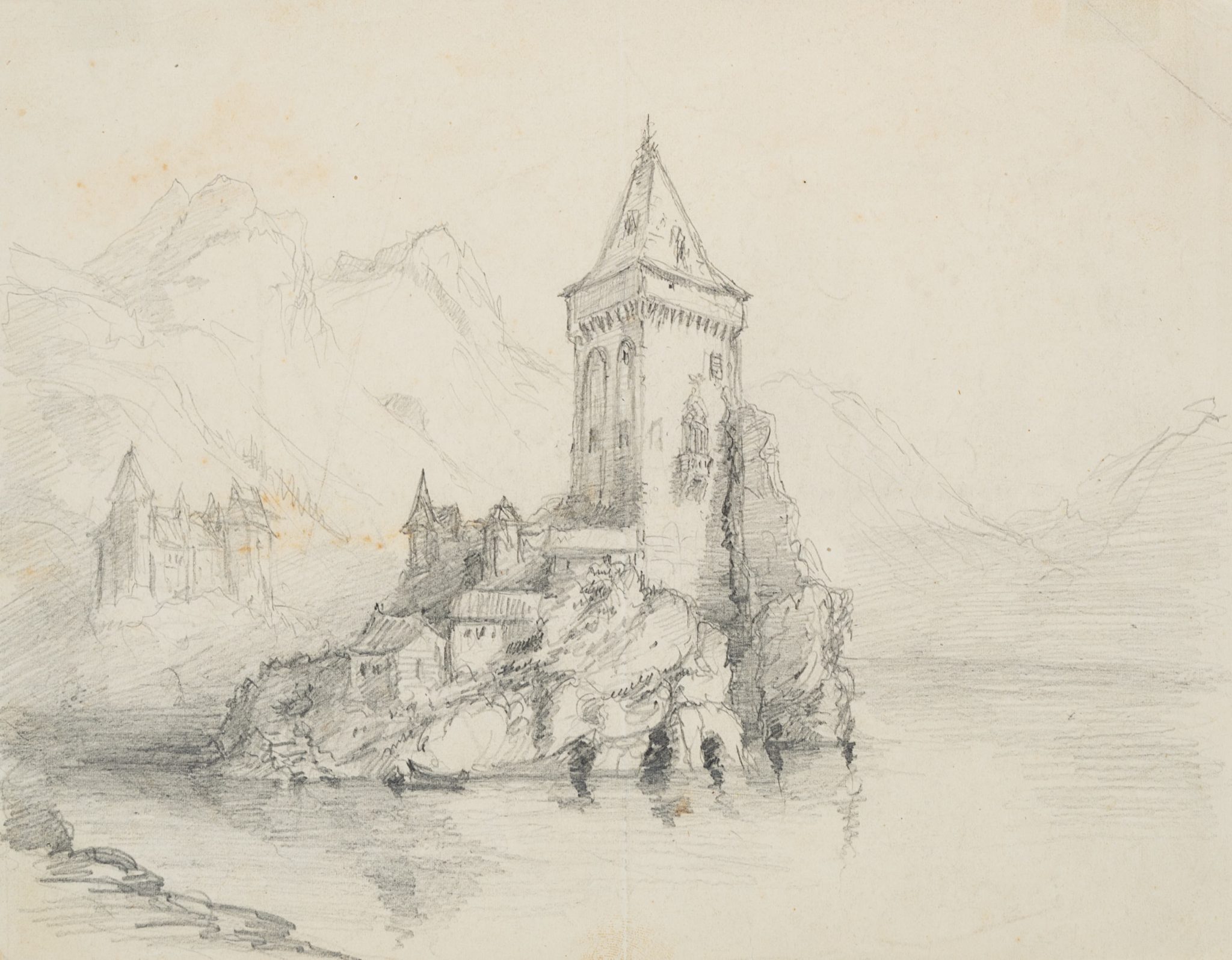 Insel mit Kapelle im Fluss