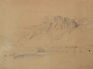Landschaft mit See im Gebirge, Alpenpanorama
