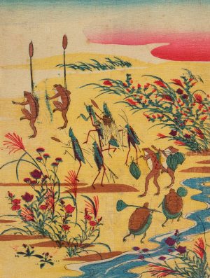 Asiatische Szene. Tanzende Frösche