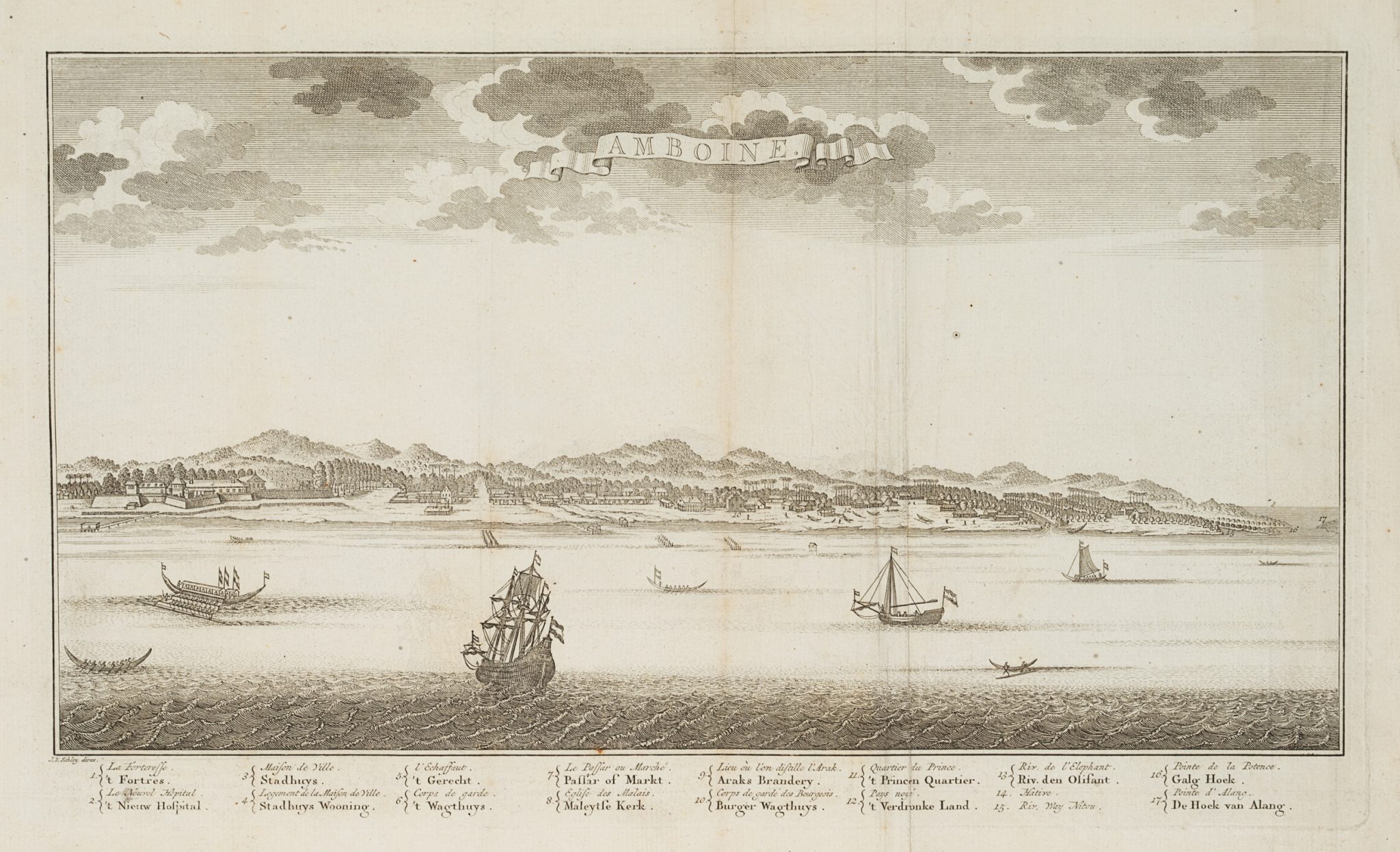 Blick vom Meer auf die Stadt Ambon