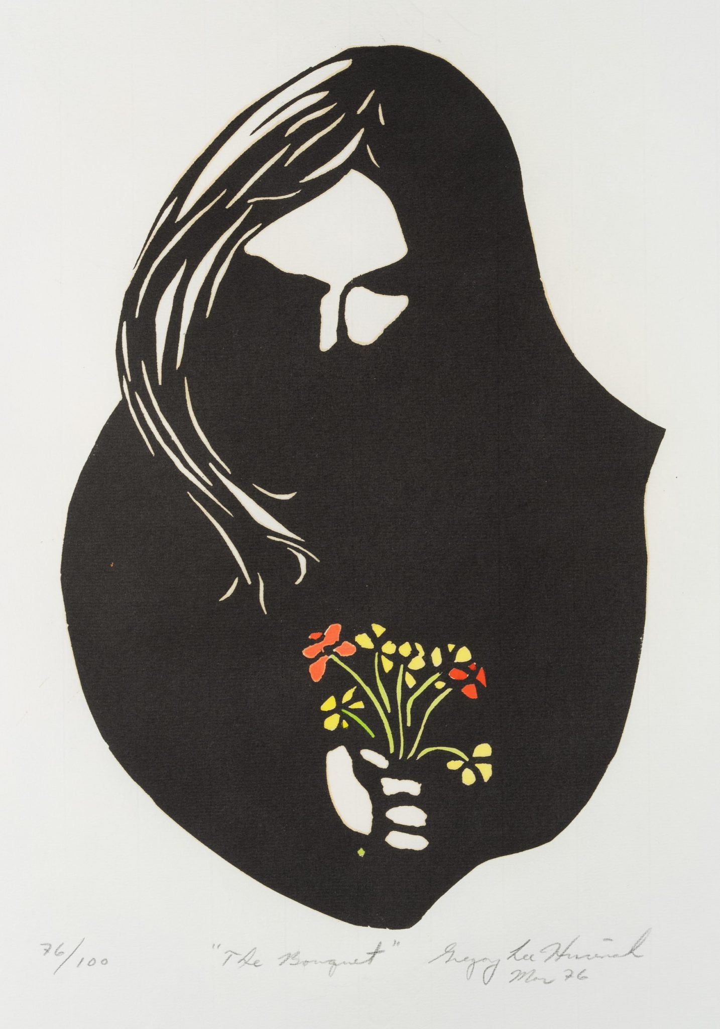 "The Bouquet", Frau in Schwarz mit Blumen