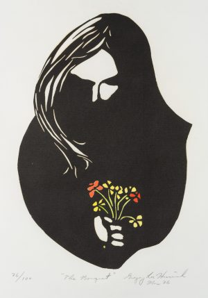"The Bouquet", Frau in Schwarz mit Blumen