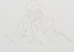 Skizze einer alten Dame mit Hut