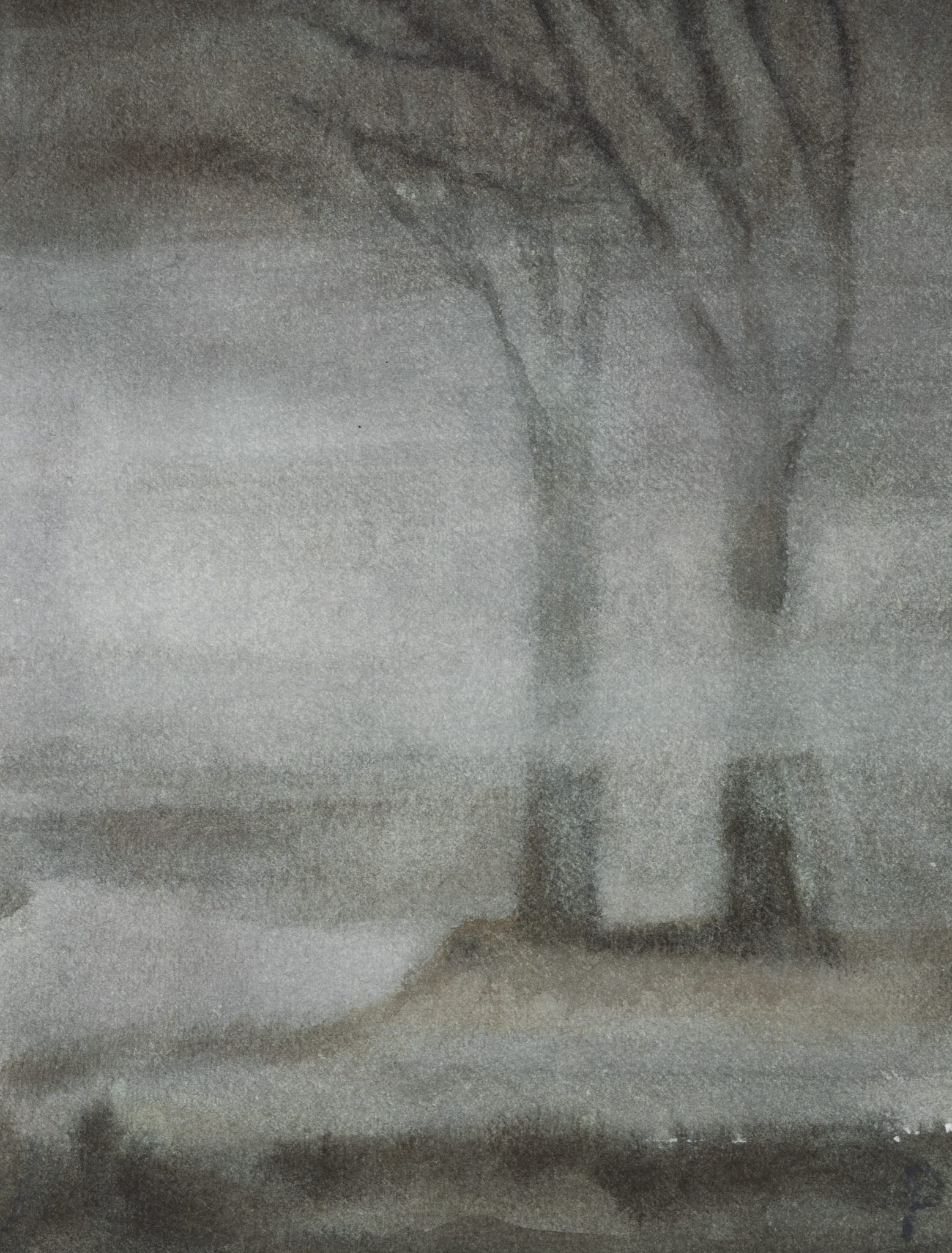 Nachtstück mit Bäumen im Nebel