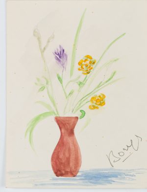 Terracotta Vase mit bunten Blumen