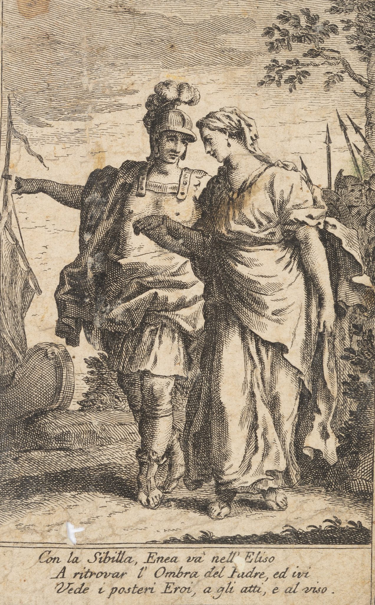 Eneas in Rüstung und Helmbusch mit der Sibylle