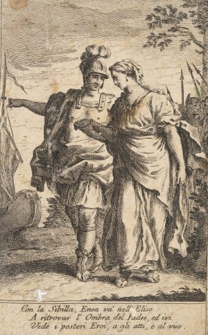 Eneas in Rüstung und Helmbusch mit der Sibylle