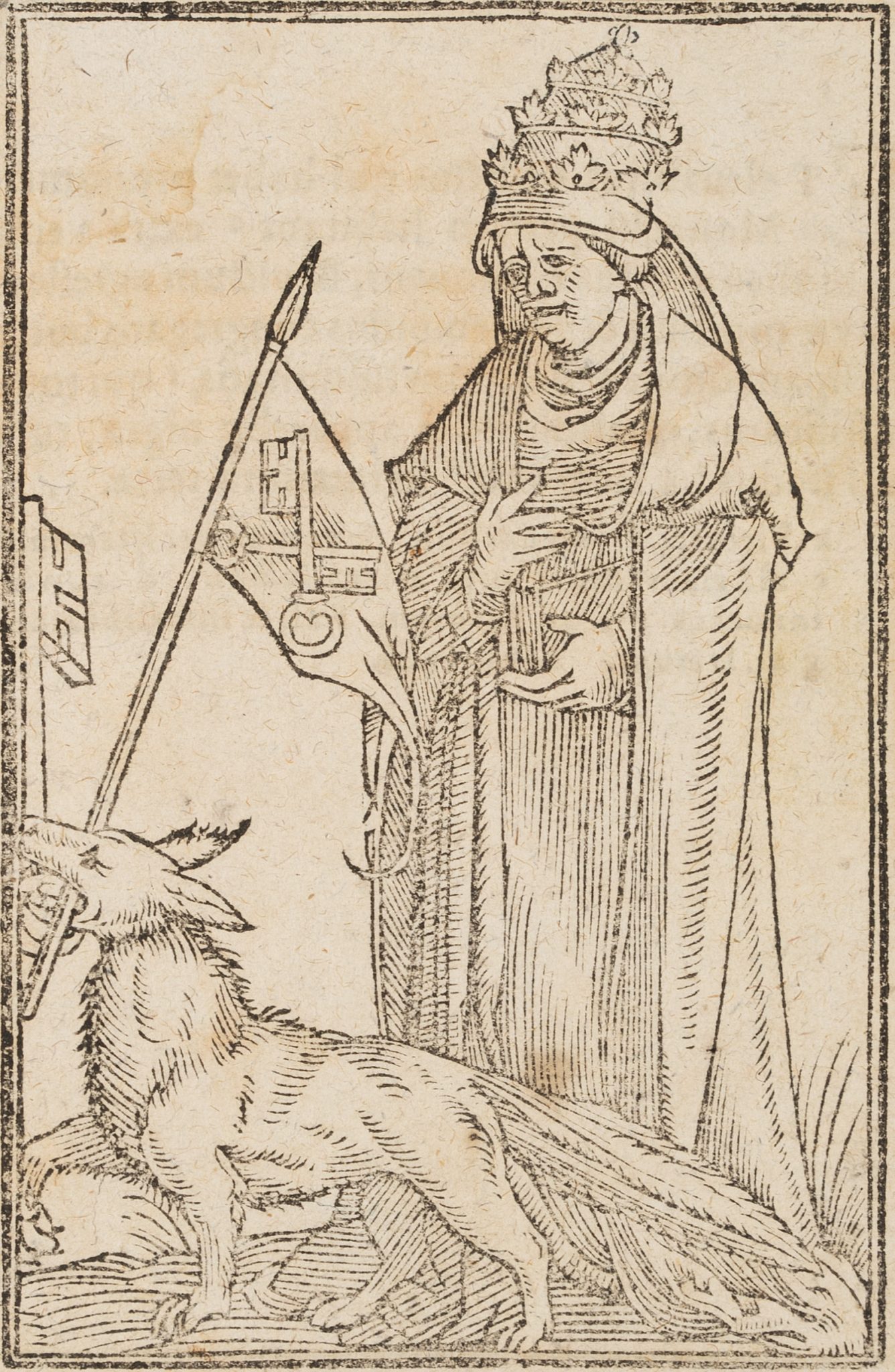 Papst mit Fuchs und päpstlichen Schlüsseln