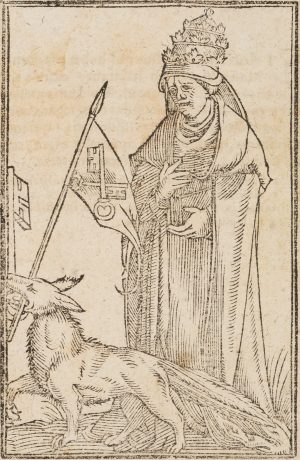 Papst mit Fuchs und päpstlichen Schlüsseln