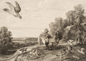 "Hahnenkampf" Landschaft mit Vögeln